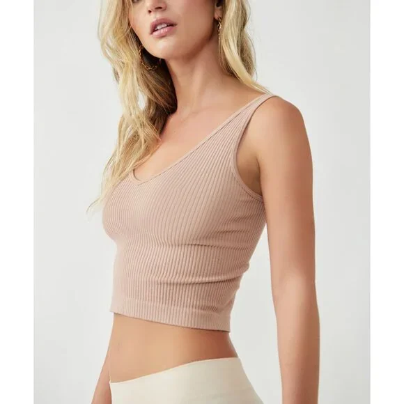 🎉LAST CHANCE🎉 FREE PEOPLE Solid Rib Brami / Almond - Picture 2 of 7